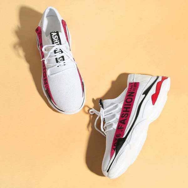 

Slogan Detail Lace-up Knit Sneakers