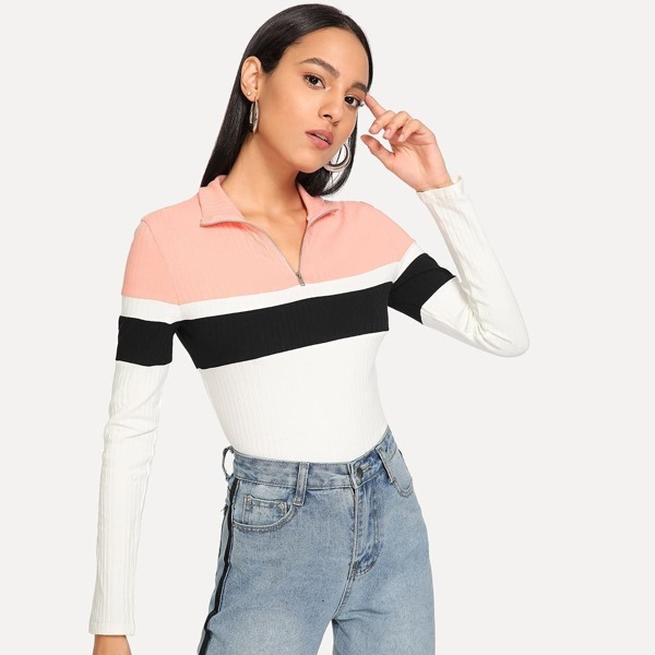 

Colorblock Form Fitting Rib Knit Tee