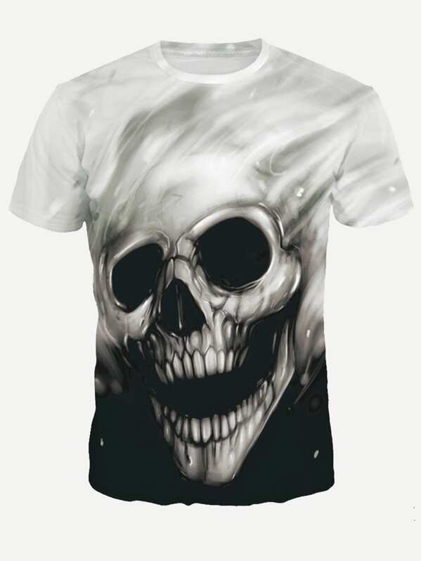 

Men Halloween Skeleton Print Tee, Black and white