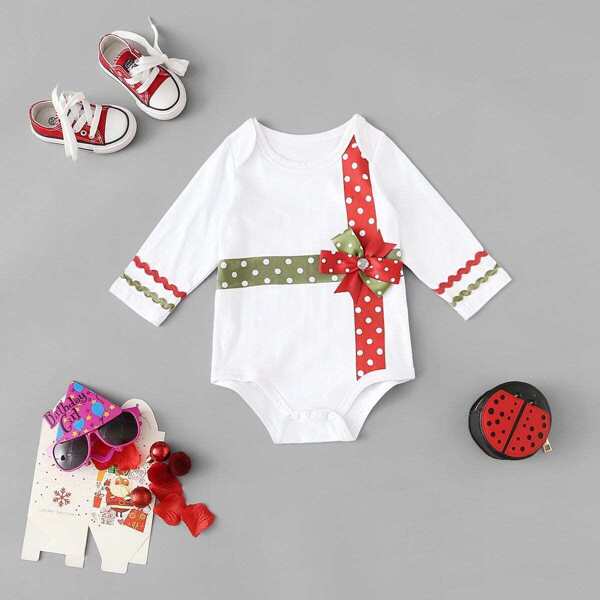 

Toddler Girls Contrast Bow Polka Dot Jumpsuit, White