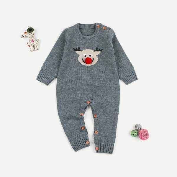 

Toddler Boys Elk Pattern Knit Jumpsuit
