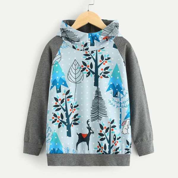 

Toddler Boys Jungle Print Raglan Sleeve Hoodie
