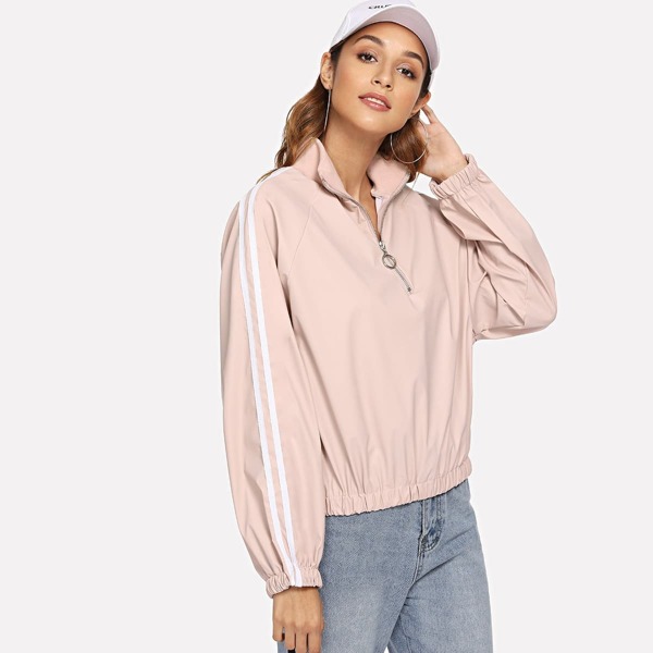 

Quarter Zip Contrast Striped Jacket