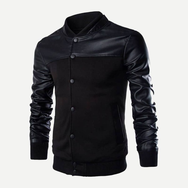 

Men Contrast PU Sleeve Jacket