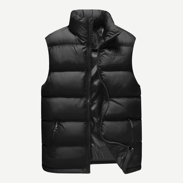 

Men Solid Zip Up Padded Vest, Black