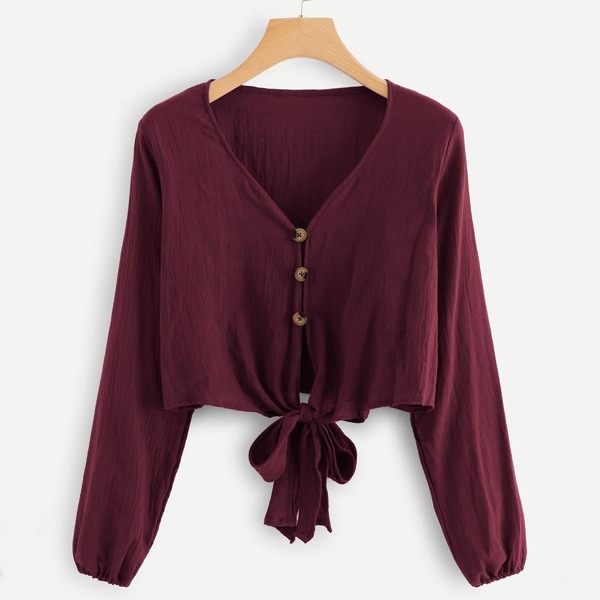 

Single Breasted Knot Hem Blouse