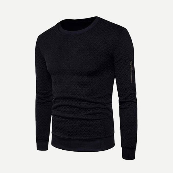 

Men Crew Neck Solid Zip Decoration Sweatshirt, Black