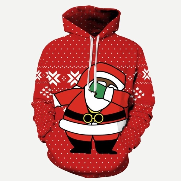

Men Christmas Santa Claus Print Hooded Sweatshirt, Red