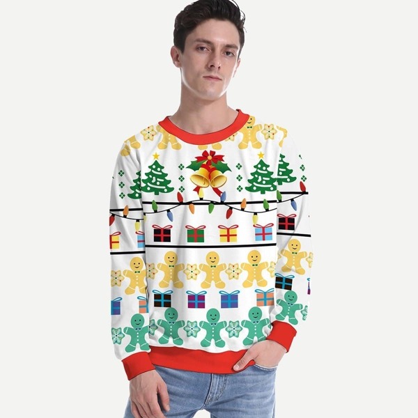 

Men Crew Neck Christmas Print Sweatshirt, Multicolor