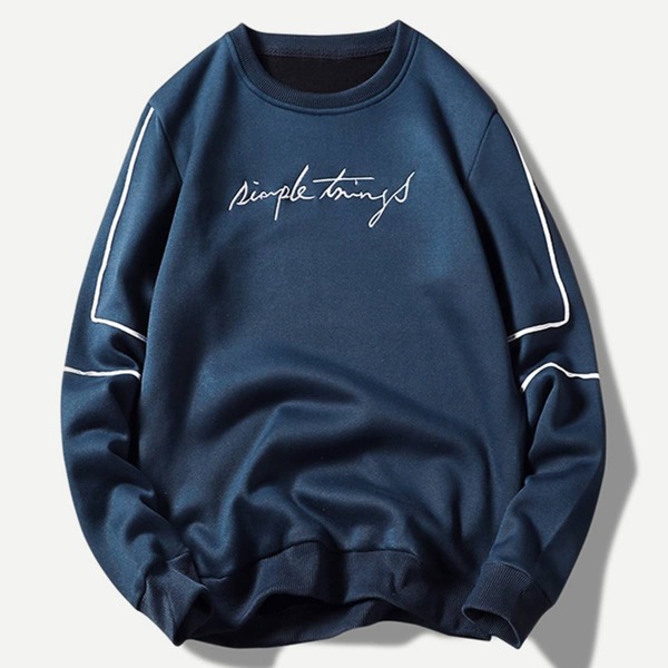 

Men Crew Neck Embroidery Letter Sweatshirt, Blue