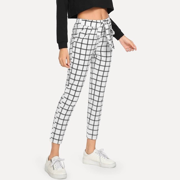 

Knot Front Plaid Pants