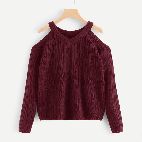 

Cold Shoulder Solid Jumper