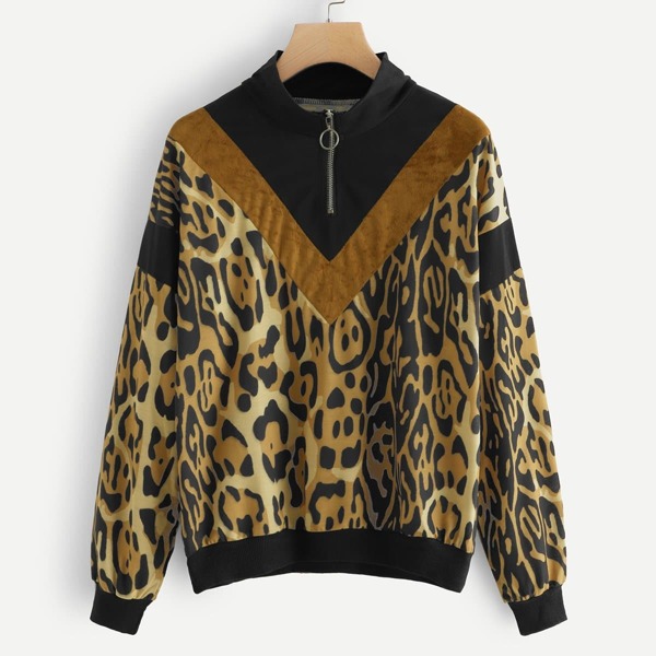 

Quarter Zip Leopard Print Sweatshirt