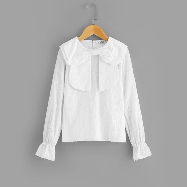 

Girls Keyhole Back Bow Front Dot Top, White