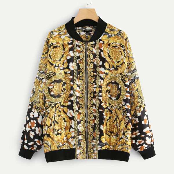 

Zip Front Plants Print Jacket