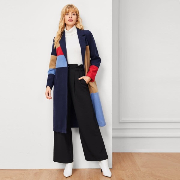 

Cut and Sew Longline Coat, Multicolor