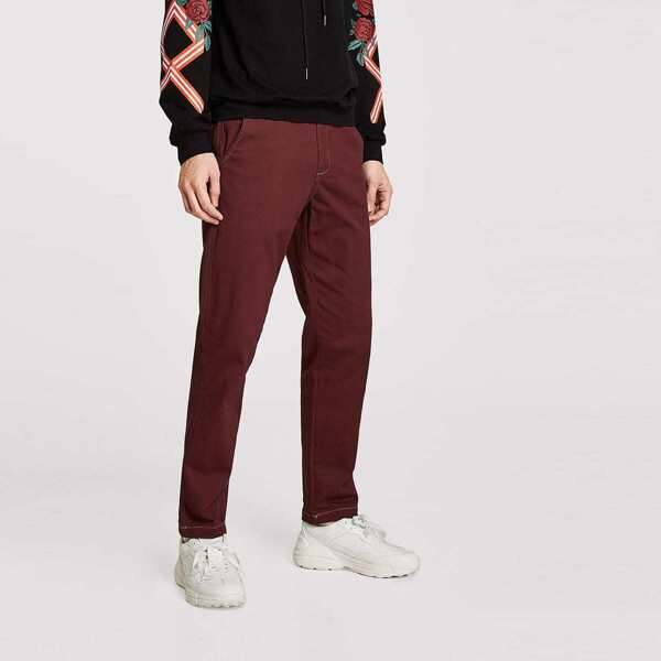 

Men Button Fly Straight Pants, Red