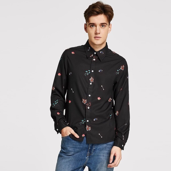 

Men Mixed Print Shirt, Black