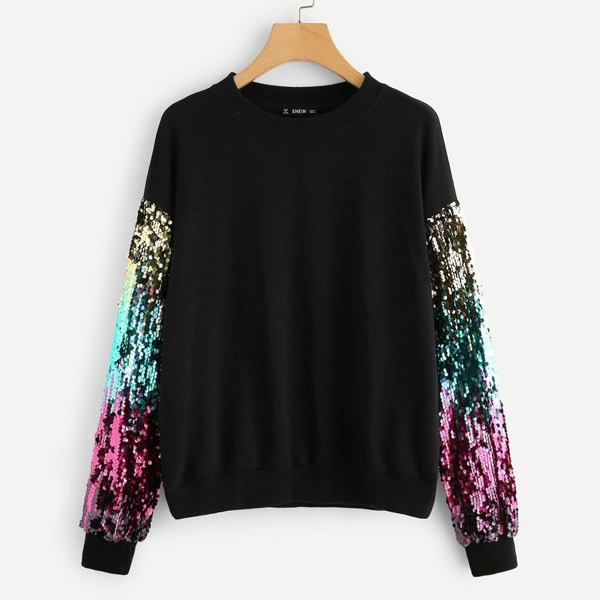 

Sequin contrast Tunic Pullover, Black