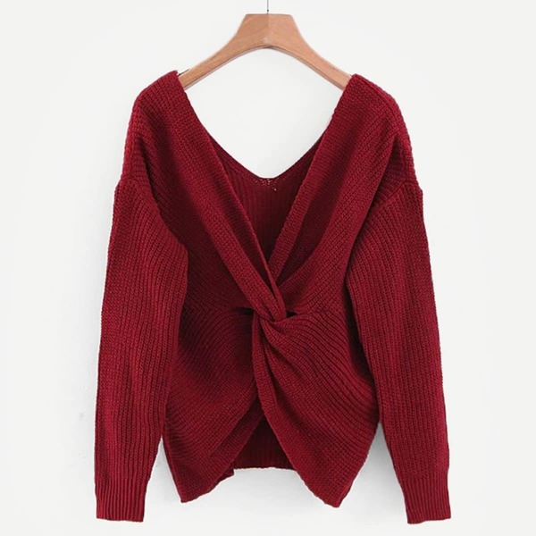 

Twist Back Drop Shoulder Sweater, Burgundy