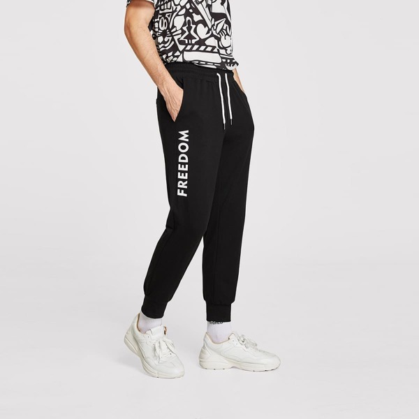 

Men Drawstring Waist Lettering Sweatpants