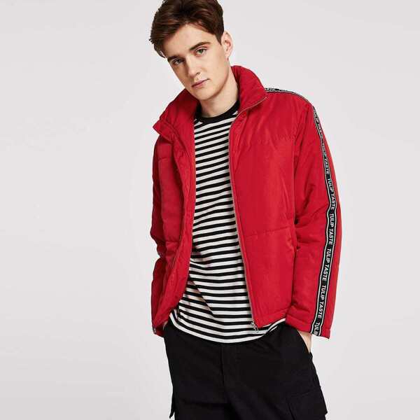 

Men Contrast Lettering Tape Detail Padded Coat