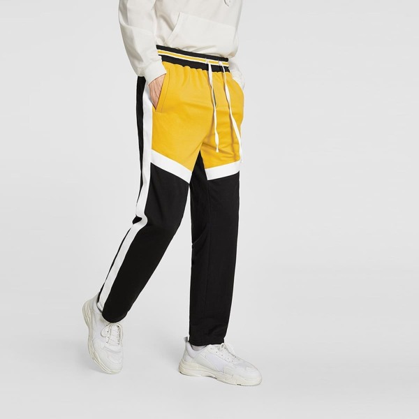 

Men Slant Pocket Cut and Sew Sweatpants, Multicolor