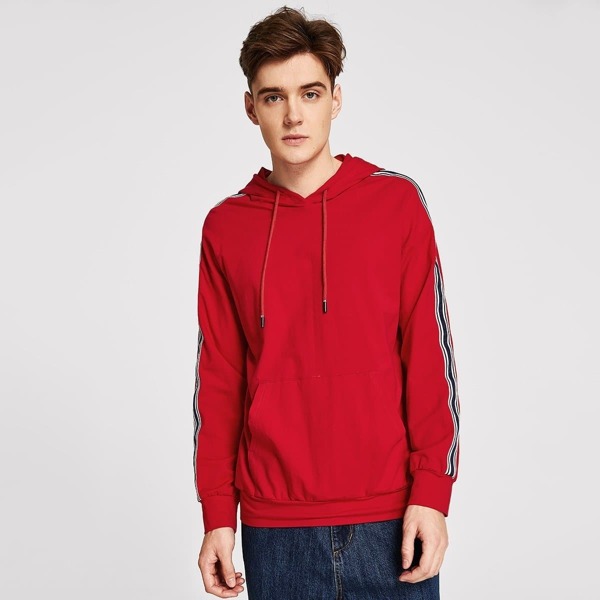 

Men Drop Shoulder Striped Hoodie, Red