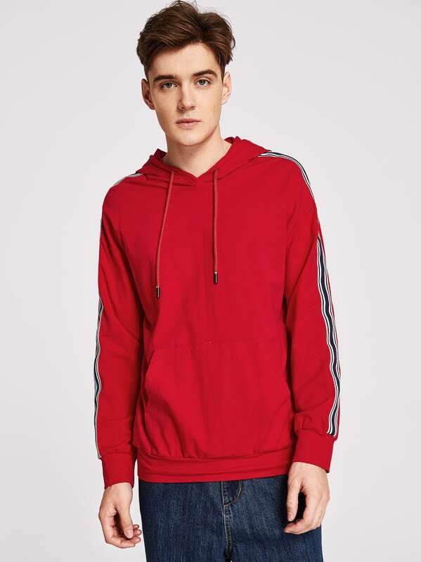 

Men Drop Shoulder Striped Hoodie, Red, Jan