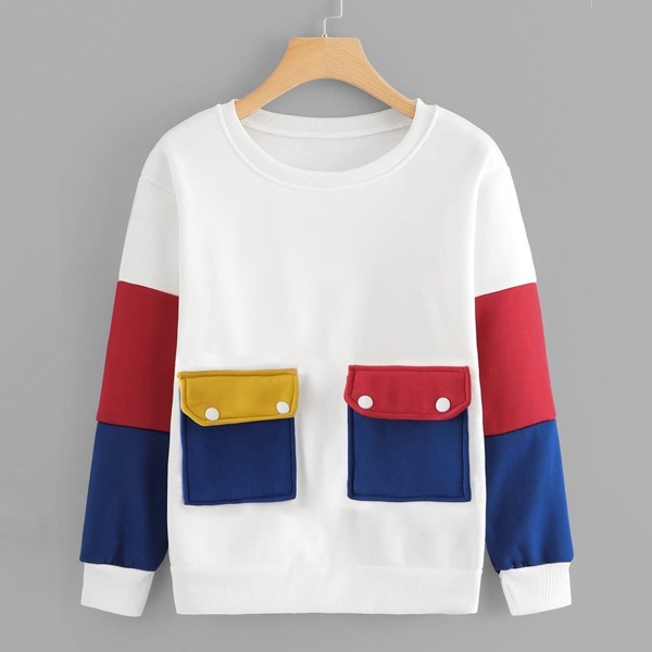

Dual Pocket Color Block Sweatshirt, White