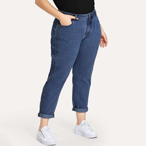 

Plus Stitch Line Side Jeans, Blue