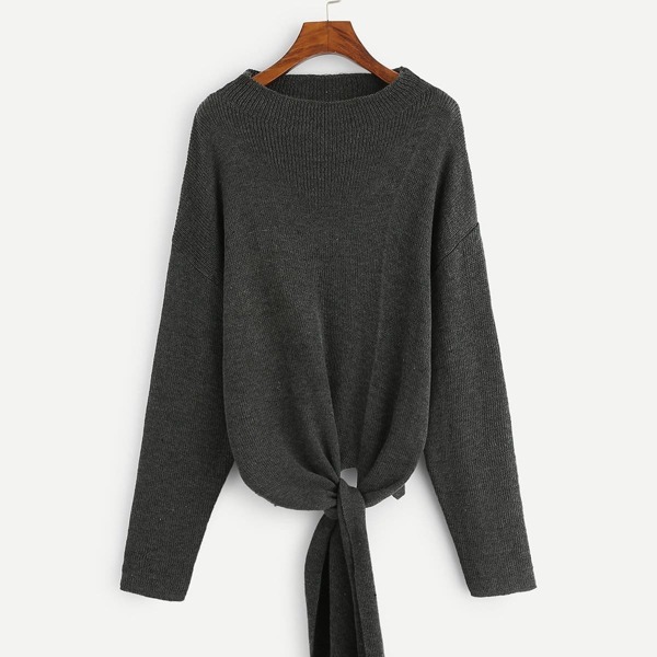 

Drop Shoulder Knot Hem Sweater, Grey