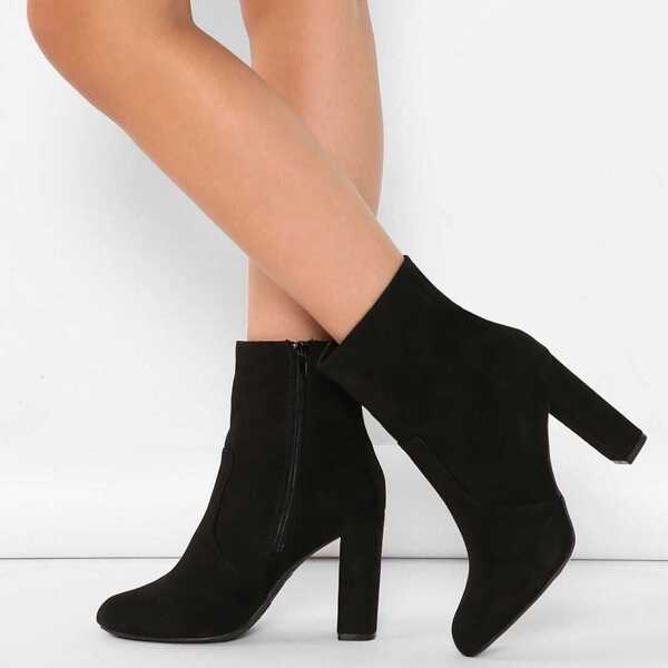 

Faux Suede Chunky Heel Booties, Black