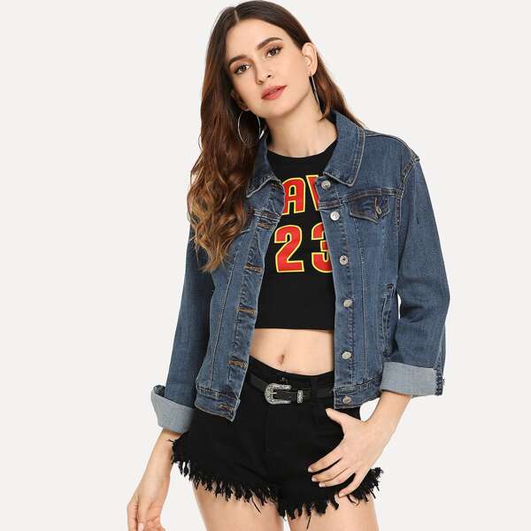 

Однобортная джинсовая куртка, Синий