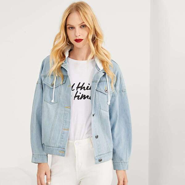 

Drop Shoulder Hooded Denim Jacket