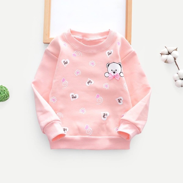 

Toddler Girls Bear & Heart Print Bow Detail Sweatshirt, Pink