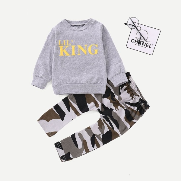 

Toddler Boys Letter Print Sweatshirt & Camo Print Pants, Multicolor