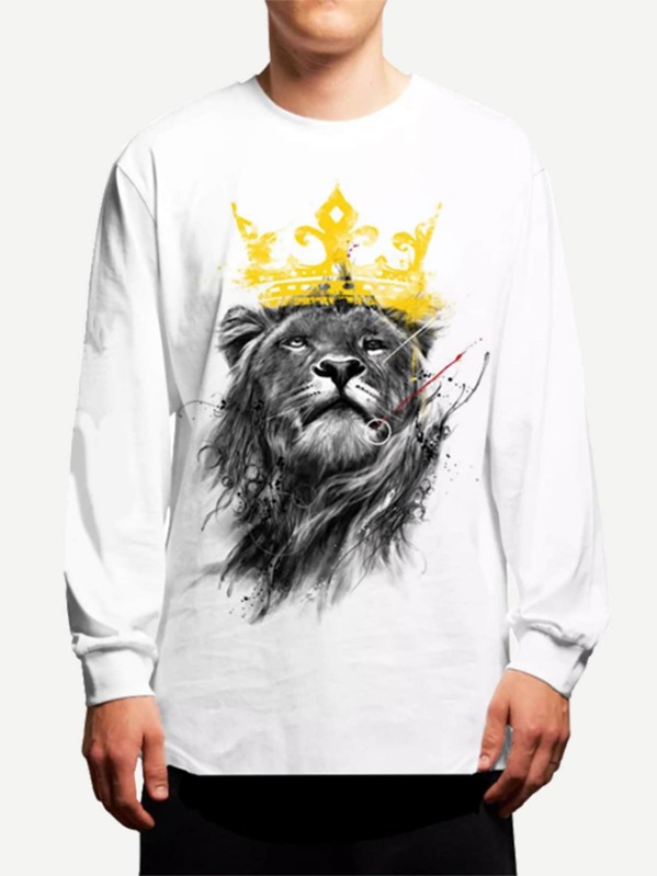 

Men Lion Print Tee, White