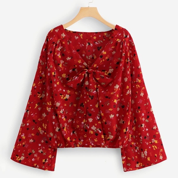

Knot Front Floral Print Blouse