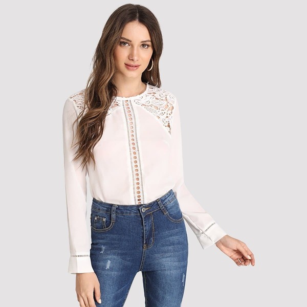 

Guipure Lace Yoke Hollow Blouse