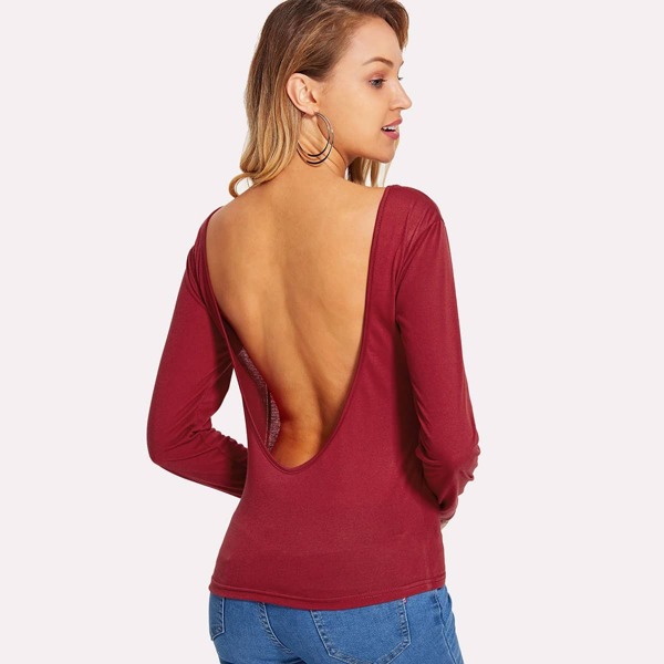 

Scoop-Back Solid Tee, Burgundy