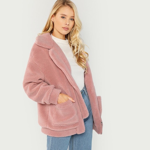 

Drop Shoulder Oversized Fleece Teddy Jacket, Pink