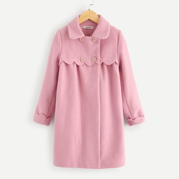 

Girls Scallop Trim Double Button Coat