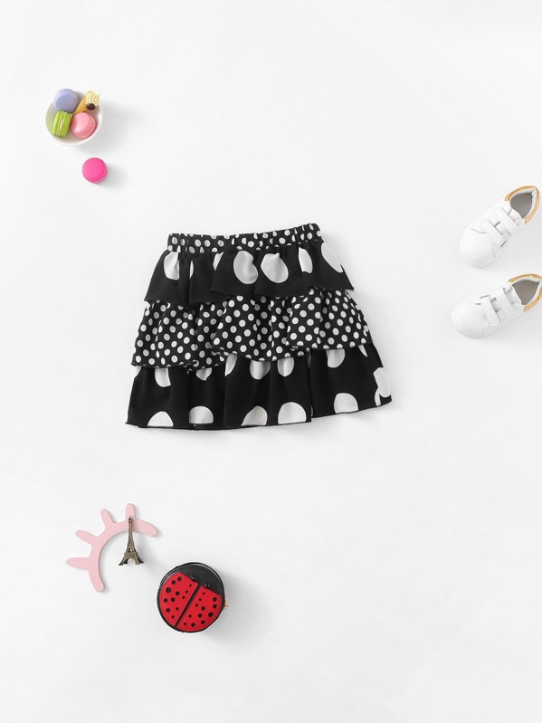 

Girls Layered Ruffle Polka Dot Skirt, Black and white