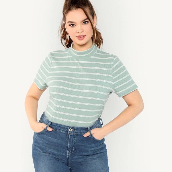 

Plus Mock Neck Striped Tee
