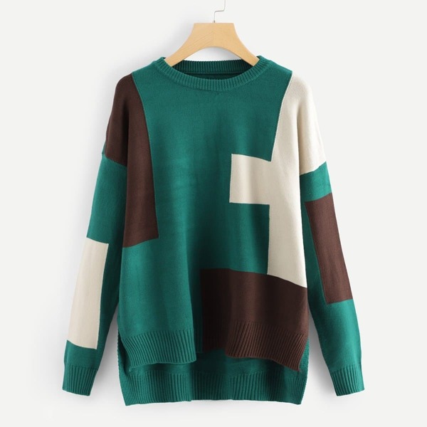 

Plus Color Block Asymmetric Hem Jumper