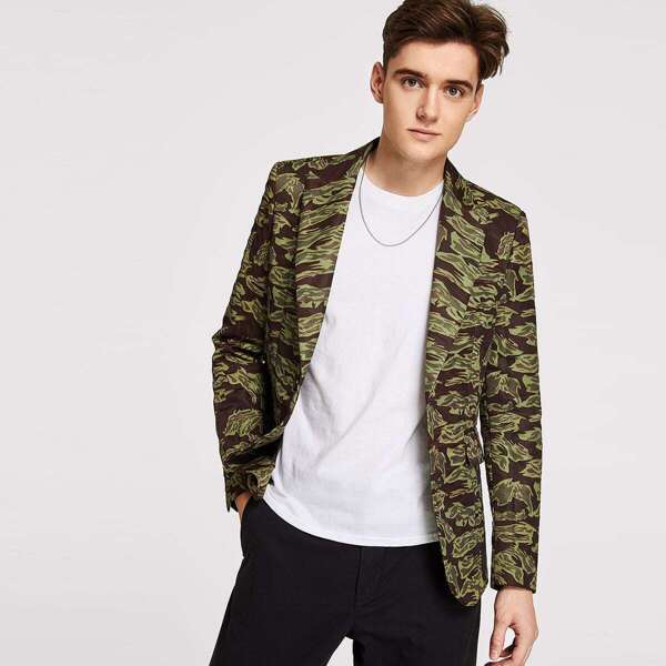 

Men Button Front Como Print Blazer, Multicolor