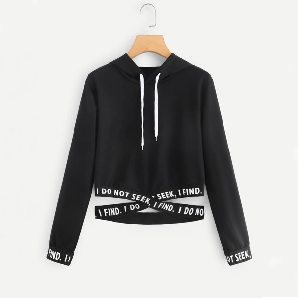 

Letter Print Drawstring Hooded Sweatshirt