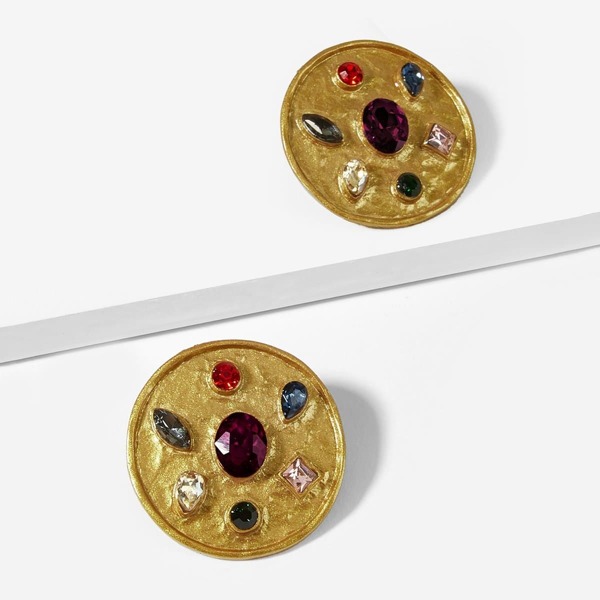 

Gemstone Engraved Round Stud Earrings 1pair