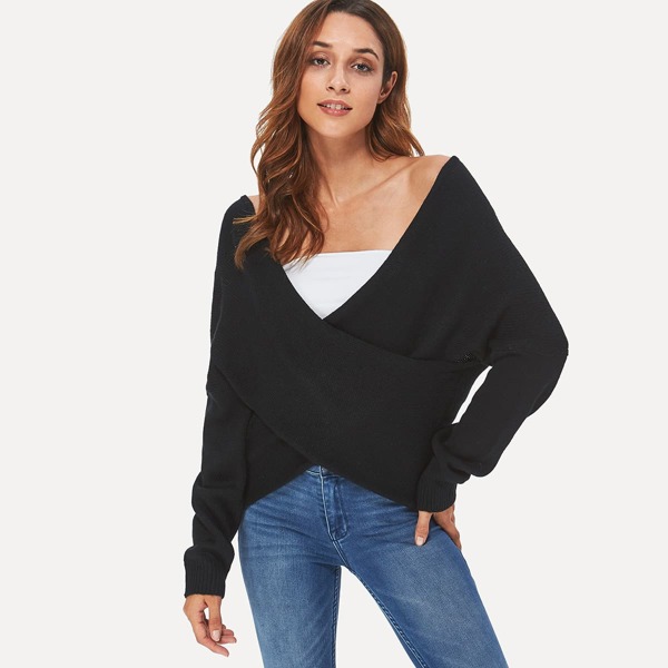 

Criss Cross V-Neck Sweater, Black
